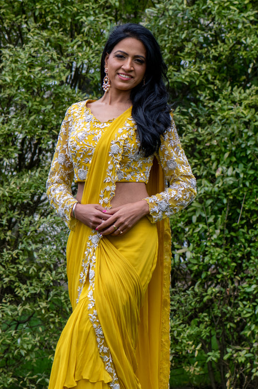 Yellow Pre-Draped Saree